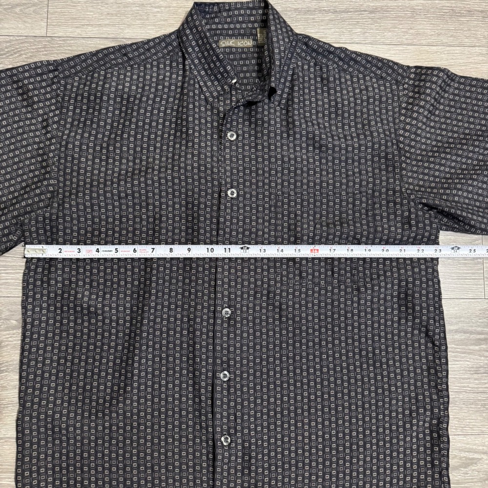 100% Silk SILK ICON Mens Short Sleeve Geometric Square Print Button Down Shirt L - Picture 4 of 10